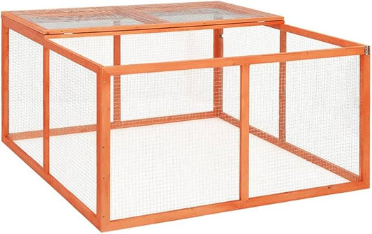 vidaXL Rabbit Hutch - Solid Firwood and Steel Wire - Outdoor Design - Suitable for Small Animals -Easy Assembly- Openable Roof - Cali Prop 65 Warning