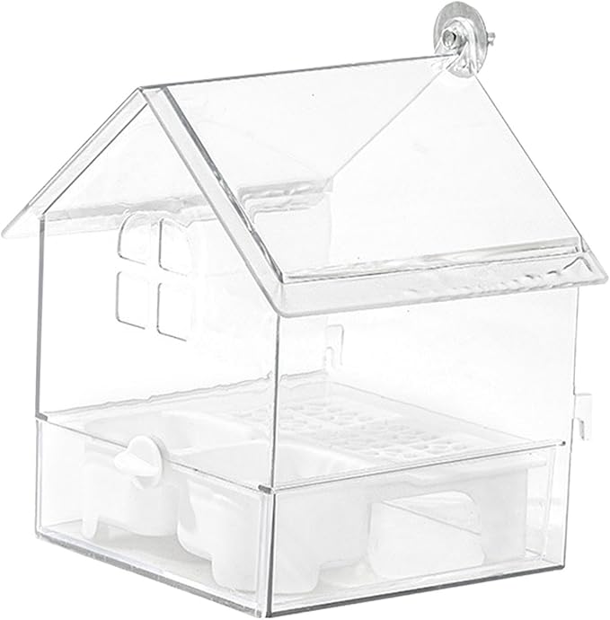 Pull Out External Parrot Feeder Transparent Easy to Fill, Clean Bird Bath Dish Bird Feeder for Fence Hummingbird Patio Finch