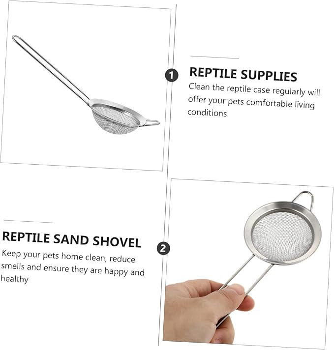 Mipcase 6pcs Stainless Steel Reptile Sand Shovel for Tortoise and Lizard Litter Cleaning Fine Mesh Sifting Tool for Effortless Waste Removal and Bedding Maintenance