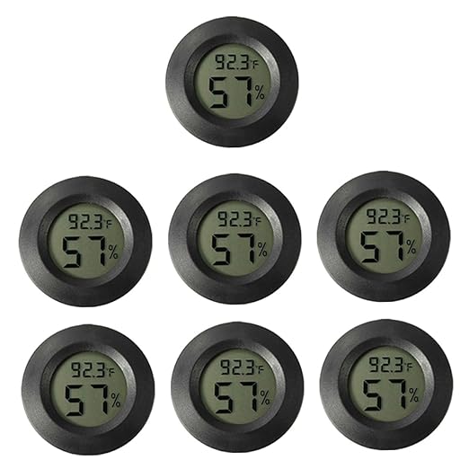 7pcs Reptile Tank Thermometer Hygrometer Mini Digital Temperature Humidity Gauge for Humidor Terrarium and Greenhouse