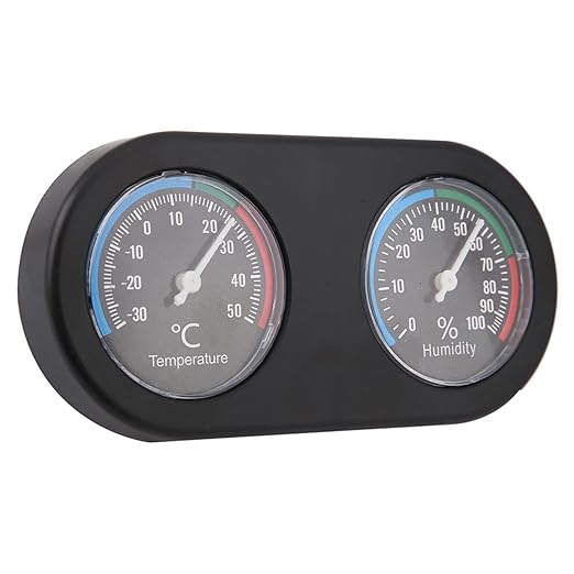 2 in 1 Reptile Tank Thermometer Hygrometer, Plastic with Round Display, Monitors Temperature from -22 to 122°F and Humidity for Reptile Habitats
