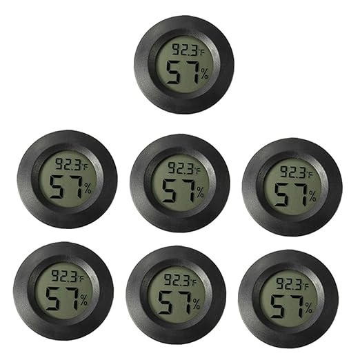 Happyyami 7pcs Digital Aquarium Thermometer Mini Hygrometers for Terrarium Reptile Tank Accessories Humidity Sensor Digital Thermometer and Humidity Gauge