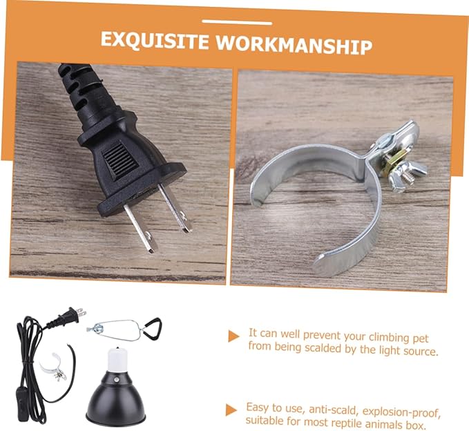 COLLBATH 110V Reptile Lamp Cover Fixture with Strong Clamp Lampshade for Turtle Lizard Gecko Angle Scald Explosion Compatible with Heating