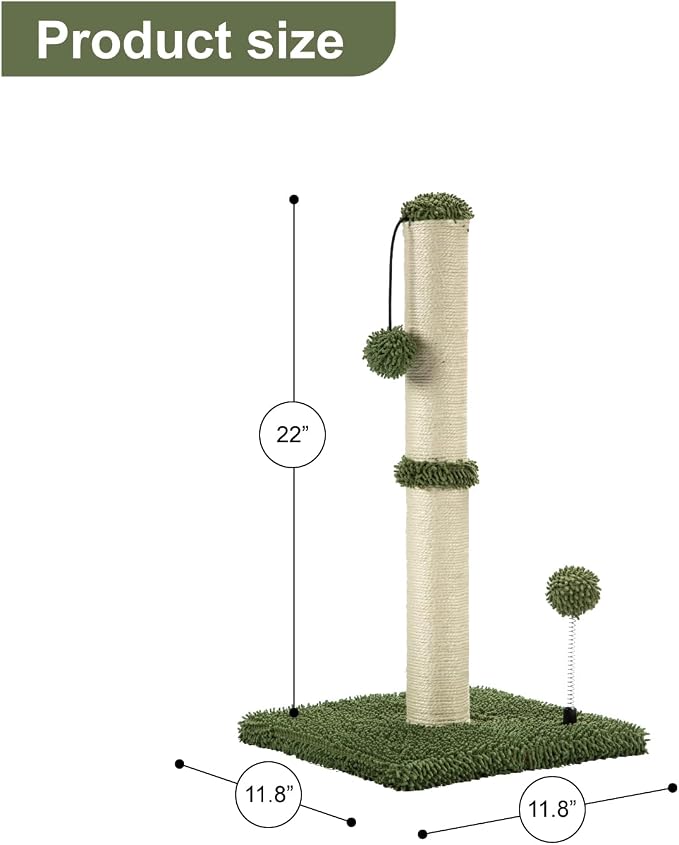 MECOOL Cat Scratching Post Premium Basics Kitten Scratcher Sisal Scratch Posts with Hanging Ball 22in for Kittens or Smaller Cats, Cactus Green - Image 4