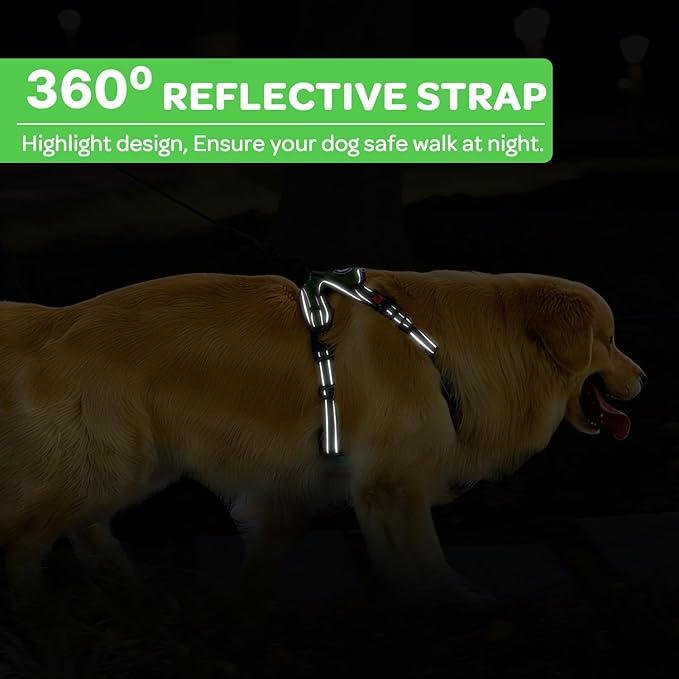 FURRYFECTION Plaid Dog Harness for Medium Dogs, Reflective No Pull Adjustable Pet Vest with Front Clip, Leash, Easy Control Handle and Seat Belt, Green, M