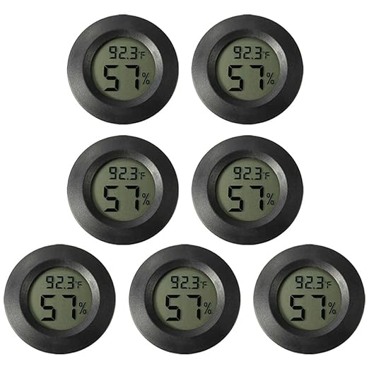 balacoo 7pcs Digital Hygrometer and Thermometer for Reptile Tanks Use Compact Round Accurate Humidity and Temperature Monitoring