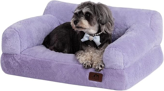 Hollypet Fluffy Dog Cat Bed Pet Couch Beds Plush Soft Warming Washable Puppy Bed for Small Medium Dogs and Large Cats, Light Purple, 24" L x 18" W x 10" Th