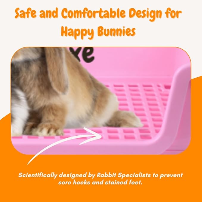 HoppScotch.bun Bumbox Deluxe Rabbit Litter Box, Extra Large 21.45" Training Cage with Toilet Tray for Small Animals, Pink
