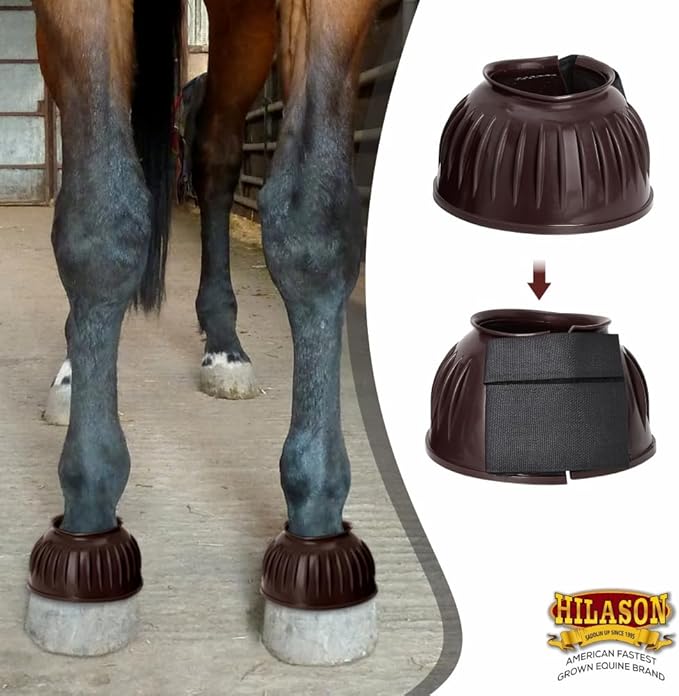 HILASON Western Horse Rubber PVC Ribbed Double Hook and Loop Bell Boots Training Protective Shock Absorbing Leg