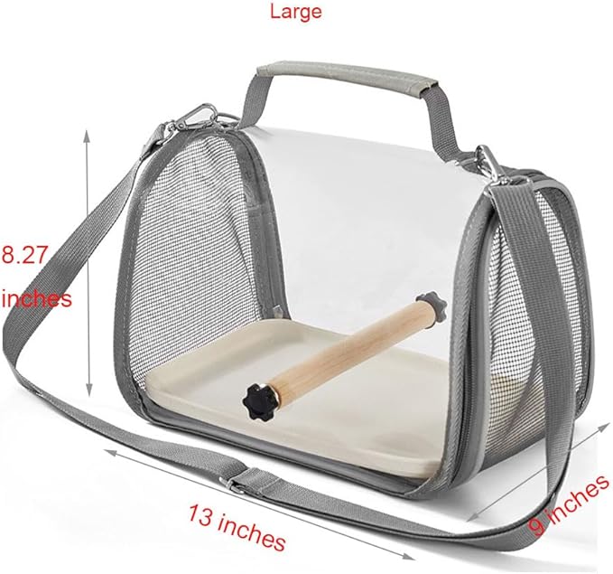 Small Bird Travel Carrier Bag with Stand Perch, Breathable Visible Pet Cage, Bird Outdoor Bag to Carry Parakeet Budgies Parrot Cockatiel Conures (Large)