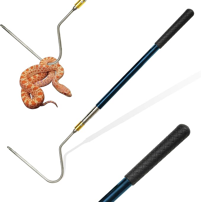 22"~64" Snake Hook Reptile Catcher Stick Tongs Rattlesnakes Grabber Pick-up Handling Tool Kit for Catching Controlling or Moving Python Copperhead (Small Snake Hook - Blue)