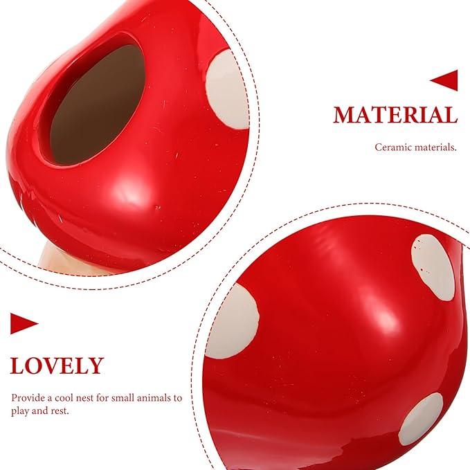 ABOOFAN Ceramic Hamster Hideout Mushroom Design Cooling Nest Small Animal Habitat Shelter for Dwarf Hamsters Gerbils and Mice