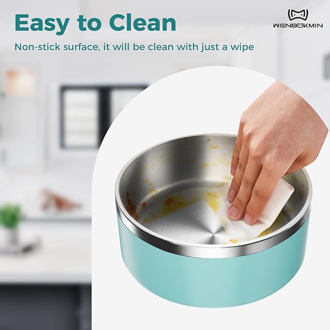 WENBOKMIN Dog Bowl, Stainless Steel Dog Food and Water Bowl with Non Slip Quiet Bottom, Easy to Clean, Dishwasher Safe, 40oz, Mint Green