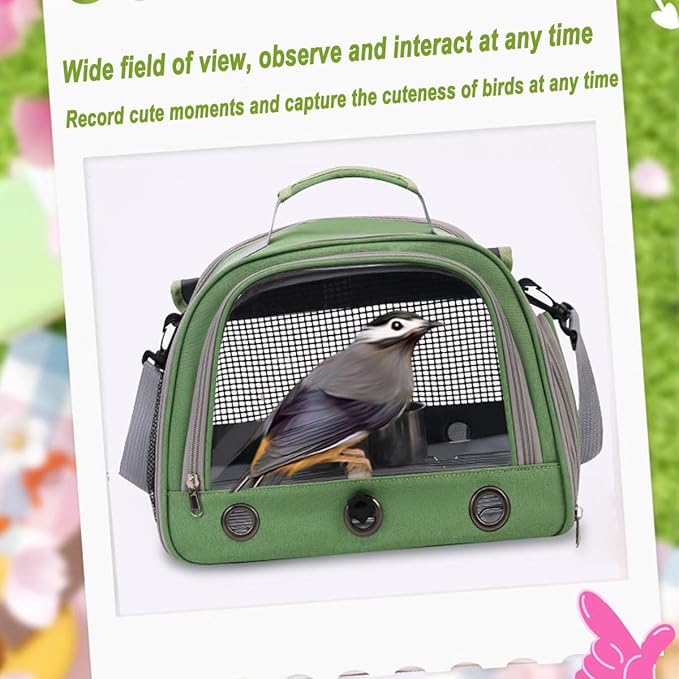 Portable Transparent Bird Backpack - Travel Cage for Small Birds with Crossbody Handle, Tray and Feeding Bowl, Roller Shutter Design(Black)
