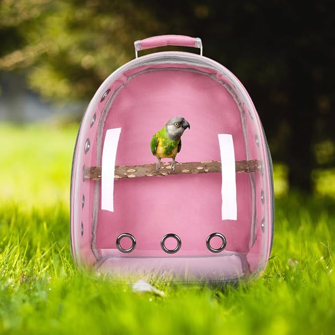 Bird Carrier Cage, Parrot Travel Backpack with Wooden Perch Standing Carrier Shoulders Bag for Pet Birds Outing Travel (Yellow)