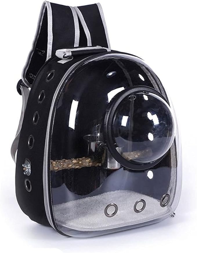 Bird Cage Lightweight Bird Carrier Backpack Travel Cage Birds Breathable Transparent Space Capsule Birdcage,Black