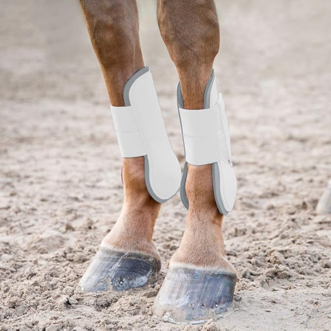 HORZE Chicago Protective Horse Tendon Boots - Lightweight Open Front Boots for Jumping, Trail Riding, and Turnout (Pair) - White/Grey - Pony