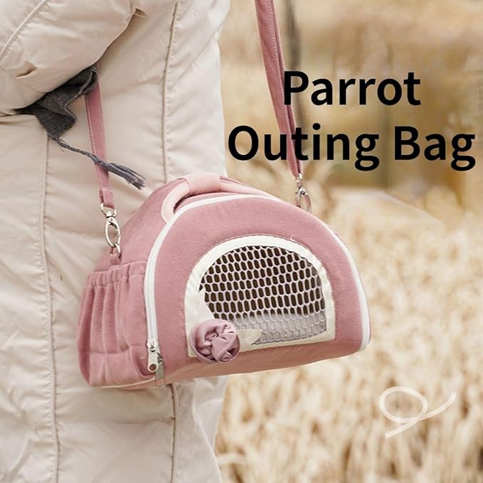 Parrots Outdoor Carriers Bag Portable Parrots Handbag with Mesh Window Bag and Pad for Parrots Bird Carrying Pet Supplies Travel Cage (Pink)