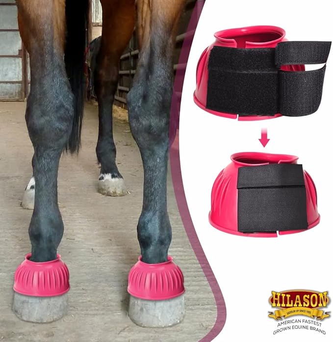 HILASON Western Horse Rubber PVC Ribbed Double Hook and Loop Bell Boots Training Protective Shock Absorbing Leg