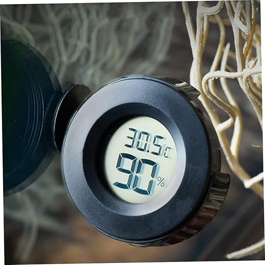 BESPORTBLE 1pc Reptile Hygrometer Thermometer LCD Display Accurate Temperature and Humidity Monitor for Terrariums Snakes Lizards and Turtles Powerful Cup for Easy Installation