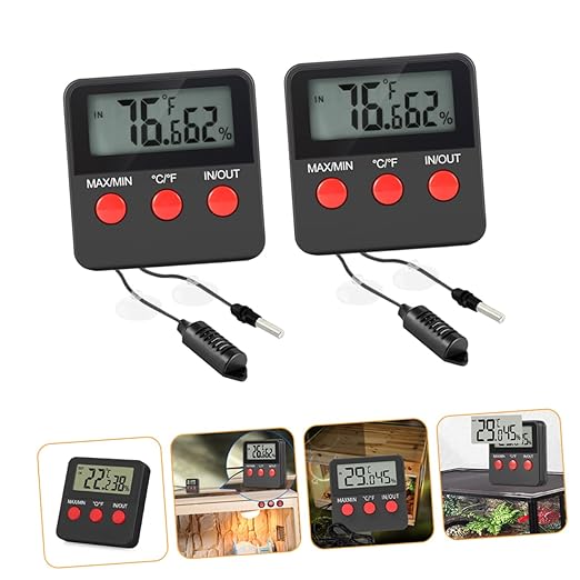 POPETPOP 2sets Digital Temperature and Humidity Gauge for Reptile Tanks Accurate Hygrometer for Lizard Snake and Enhanced Monitoring