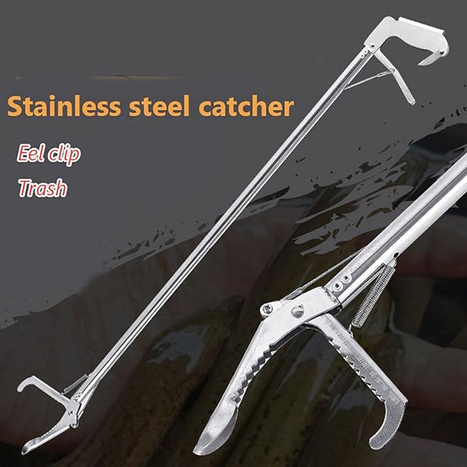 SUNGOOYUE Stainless Steel Garbage Clip, Heavy Duty Anti Snake Tongs Reptile EEL Grabber Catcher Wide Jaw Handling Pliers