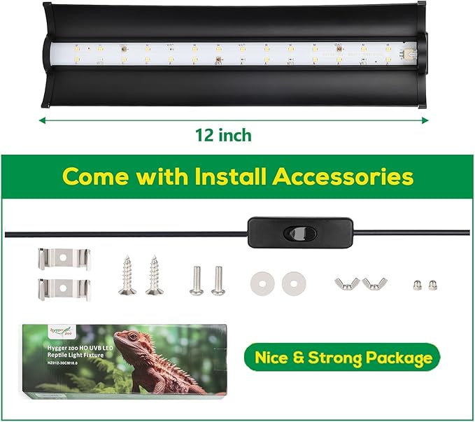 UVB Light for Reptiles, 10W HO LED UVB Reptile Light Fixture UVA UVB Lamp Bulb Terrarium Light for Bearded Dragon Turtle Snake Crested Gecko Chameleon, 12 Inch