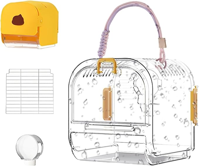 Small Bird Cage Travel Carrier Cage Foldable Bird Aviary Portable Flight Birdcage Budgie Cage with Food Box Parrot Cage Bird Carrier(Yellow)
