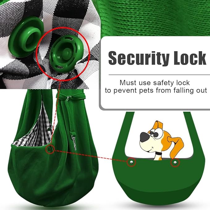 Tomkas Small Dog Sling Carrier - Zipper Pocket & Adjustable Strap & Zip Pocket - for 3-10 lbs Pets (Emerald Green, M - Classic Pocket & Classic Strap)