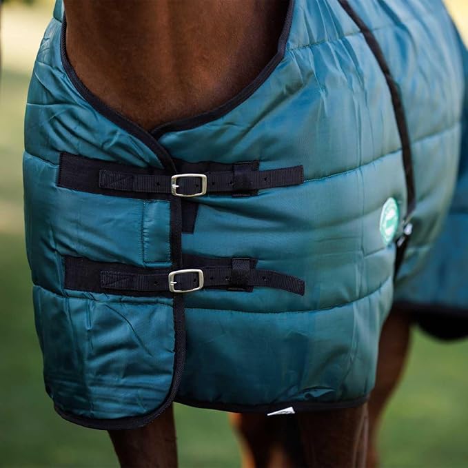 Country Pride Sentinel Channel Quilt Horse Stable Blanket, Midweight Open Front, 420D Nylon Outer Shell, 250g Poly-Fill Insulation, Wither Protection, Adjustable Leg Straps, Bias Surcingle (76,Green)