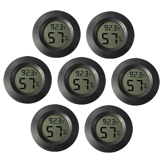 Abaodam 7pcs Mini Digital Hygrometer and Thermometer for Reptile Tank Round Acrylic Temperature and Humidity Gauge for Terrarium and Humidor Monitoring