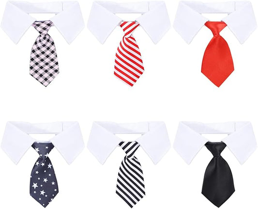 Segarty Bow Tie Dog Collar, 6 Pieces Adjustable Pets Dog Cat Neck Ties Pet Necktie with Suit White Collar for Medium Large Dogs Tuxedo Costumes Grooming Accessories, Dog Tux Ties for Wedding