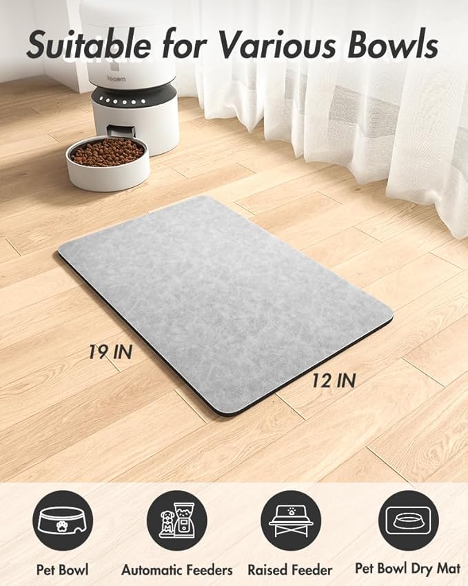 MontVoo-Absorbent Pet Feeding Mat-No Stains Pet Mat for Food and Water Bowl-Quick Dry Cat & Dog Food Mat Water Dispenser Mat-Pet Supplies Mat-Dog Water Bowl Mat for Messy Drinker,???LightGrey,12"x19"???