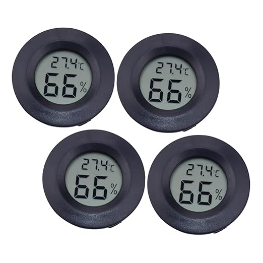 8pcs Round Digital Hygrometer and for Reptile Pets Acrylic Embedded Humidity for Home Use Accurate Measurement Celsius Black