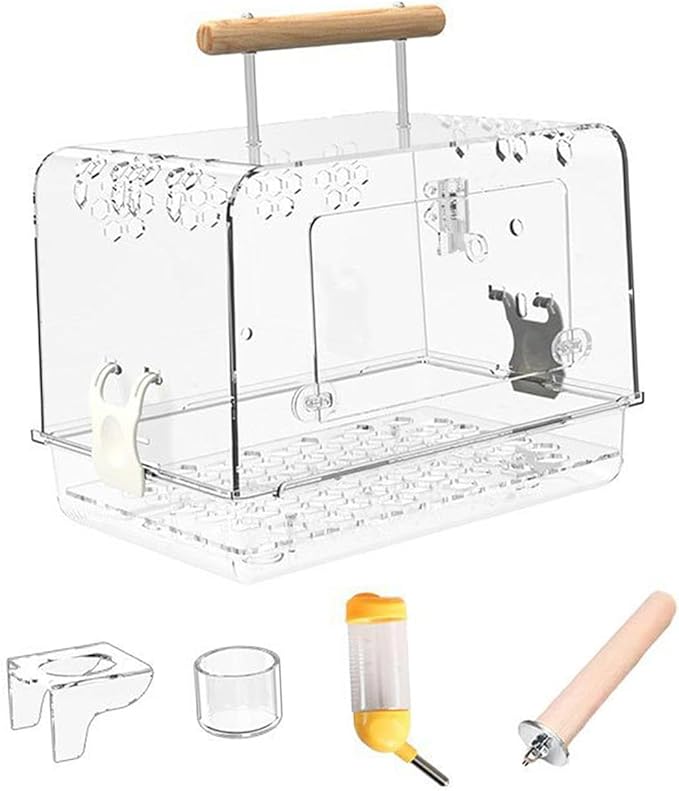 Portable Clear Bird Carrier for Small Parrots, Whole Set