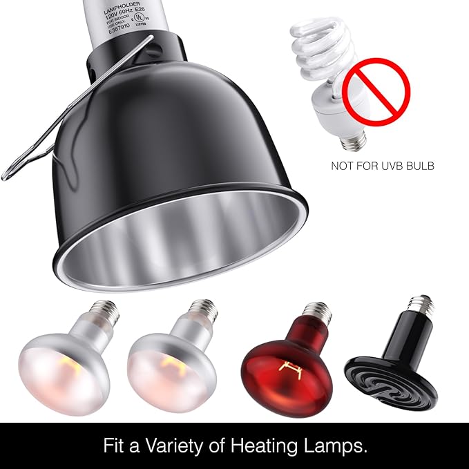 Reptile Light Fixture – 5.5'' Dome Lamp with Ceramic Socket, Reptile Heat Lamp Fixture for Heat Emitter & Basking Bulbs, for Bearded Dragon, Snake, Chameleon, Turtle & Terrarium Tank Accessories