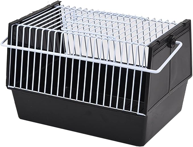 Portable Bird Cage Travel Carrier for Small Birds, Parrotlet, Lovebirds, Finches - Breathable with Feeding Cups, Black