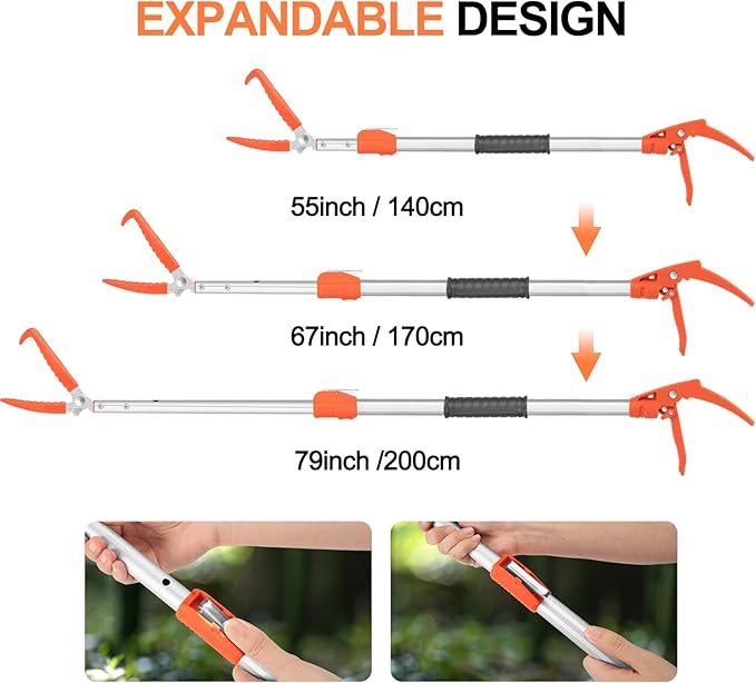 Kalkal 79" Snake Grabber Tool, Professional Aluminum Alloy Telescopic Rattle Snake Tongs, Heavy Duty Reptile Grabber Snake Catcher Wide Jaw Pick-up Handling Tool with Lock
