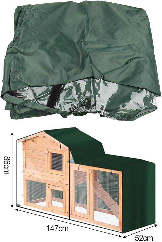 Triangle Rabbit Hutch Cover, Waterproof 210D Oxford Fabric With Adjustable Hem And Zipper, Clear Front For Indoor Outdoor Rabbit Or Guinea Pig Hutch, Green(green 147x52x86cm)