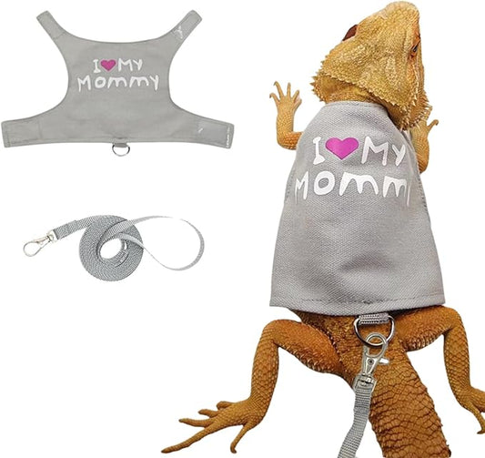 Bearded Dragon Harness and Leash Set - Adjustable Lizard Harness with Glow in The Dark Print Outdoor Traction Rope Walking Leash Reptile Halloween Costume Accessories for Small Pets (Grey)