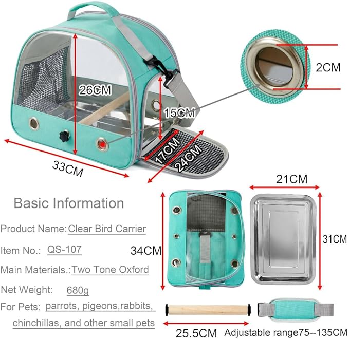 Portable Parrot Bag Bird Backpack with Perch for Birds Cage Side Window Foldable Samll Pet Travel Cage Bird Supplie J5j6 (Gray)