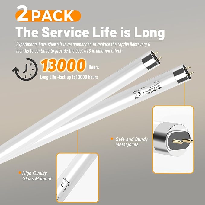 2 Pack T5 HO 10.0 UVB Reptile Bulb 24W, 22-Inch UVA UVB Light for Reptiles, Fluorescent Lamp Tube for Bearded Dragons, Turtles, Chameleons, Lizards, Tropical Desert UVB Lighting