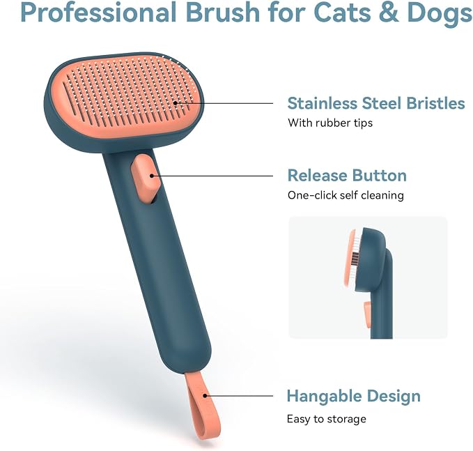 Aumuca Skin Friendly Self-Cleaning Slicker Brush for Dogs & Cats, Gentle Pet Grooming Tool for Shedding & Deshedding, Efficient Hair Remover for Long & Short Haired Pets - Image 2