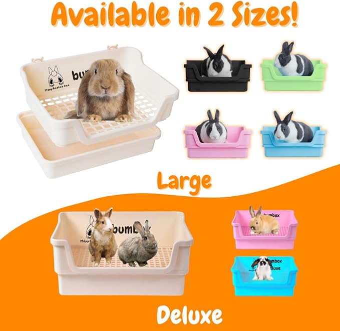 HoppScotch.bun Bumbox Deluxe Rabbit Litter Box, Extra Large 21.45" Training Cage with Toilet Tray for Small Animals, Pink