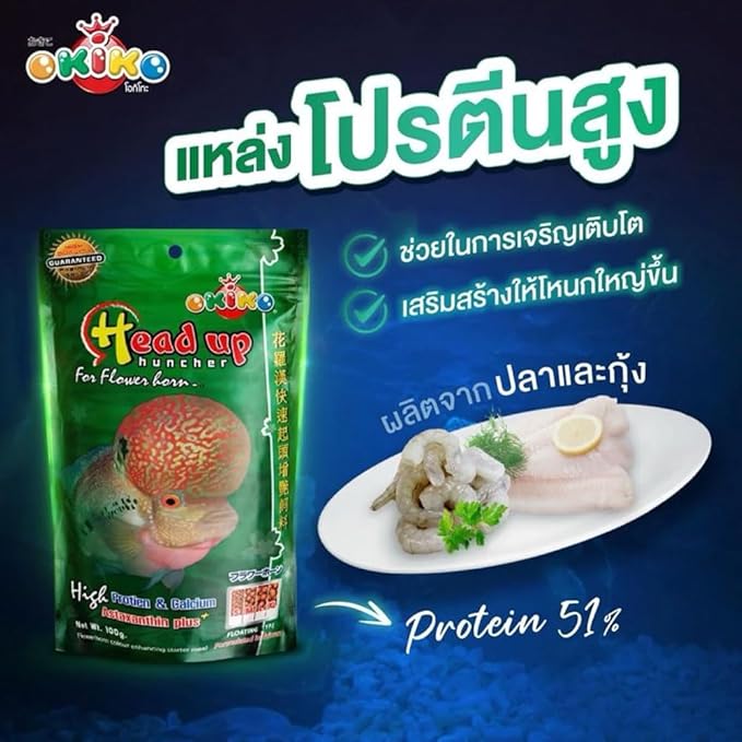 Flowerhorn Fish Food Floating Pellets Small 1 MM Head Up Quickly Huncher Formula High Protein Tropical Fish Feed Astaxanthin Plus Color Enhancing Healthy Fast Growth 500g(1.76 Oz.)