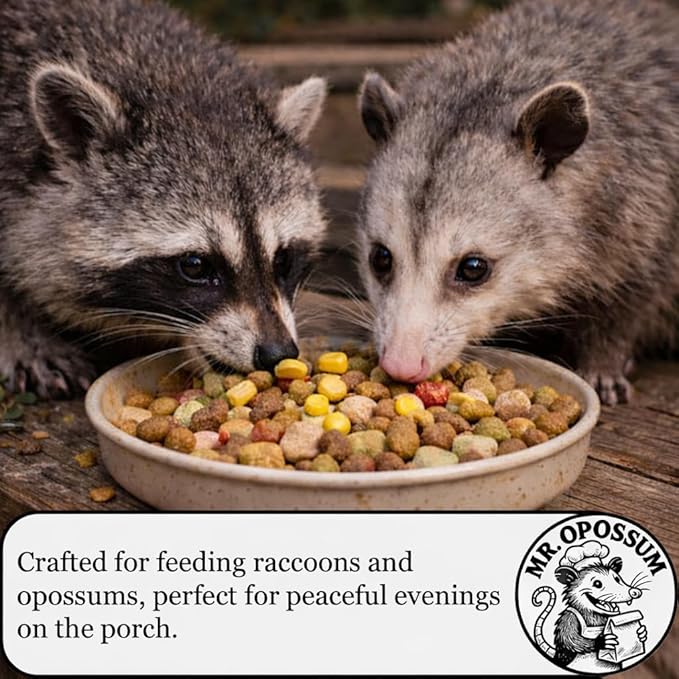 Midnight Munch™ Raccoon and Opossum Food Wildlife Treat Blend Multi Protein Backyard Wildlife Feeding Mix with Beef Lamb Chicken Salmon Corn Peanut Butter Puffs & Marshmallows (9 lb Pail)