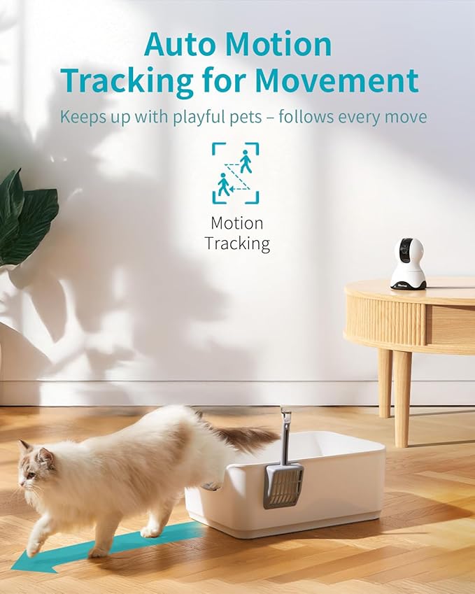 VIMTAG 4MP Pan/Tilt Indoor Camera for Pet/Dog/Cat/Baby/Nanny, Wired Security Camera for Home with Phone App, Motion Tracking, Night Vision, 2-Way Audio, AI Detection, 5GHz/2.4GHz WiFi, Works w/Alexa