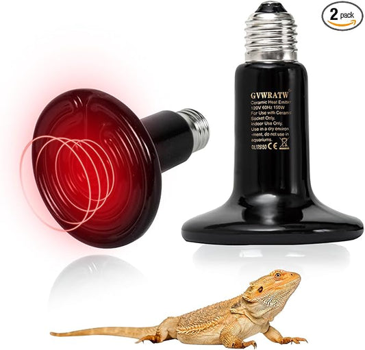 Ceramic Heat Emitter, Reptile Heat Bulbs (2 Pack-0.25 inch-75mm) - Versatile Warming Bulbs for herptiles, Birds, and Household Pets. (150 Watts)
