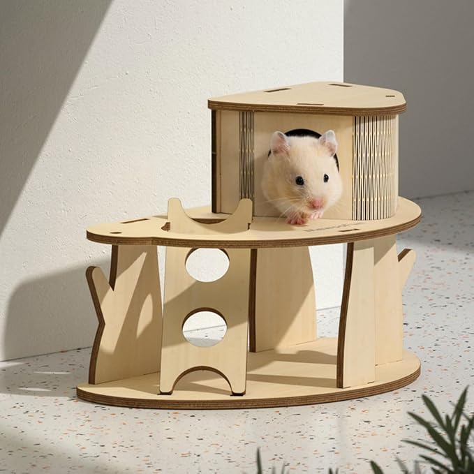 Dxcaicc Wooden Hamster Castle, Multi-Layer Small Animal Hideout with Stair DIY Pet Living Playground Climbing Ladder Slide Training Play for Gerbil,Syrian Hamster,Loft Style