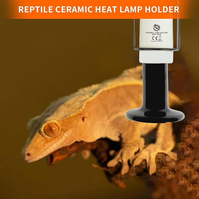 Reptile Ceramic Heat Lamp Holder Heat Light Heater for Terrariums and Vivariums, Lizard Heat Lamp Bracket Light Fixture (Cord 150cm, Max 300W-2 Pack)